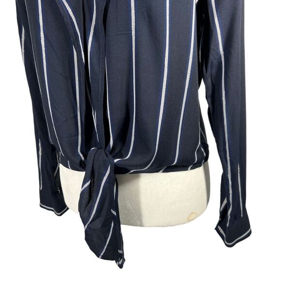 Rails Long Navy Blue & White Sleeve Blouse Sz Small Striped Ava ties in front - Picture 5 of 13